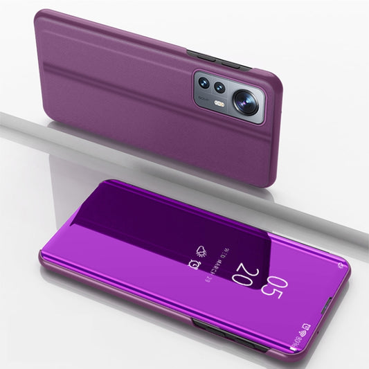 For Xiaomi 12 / 12X  Plated Mirror Horizontal Flip Leather Case with Holder(Purple) - 12 Cases by buy2fix | Online Shopping UK | buy2fix