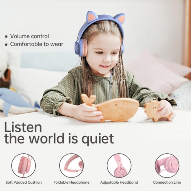 EP08 Cute Cat Ear Child Music Stereo Wired Headset with Mic(Blue) - Apple Accessories by buy2fix | Online Shopping UK | buy2fix