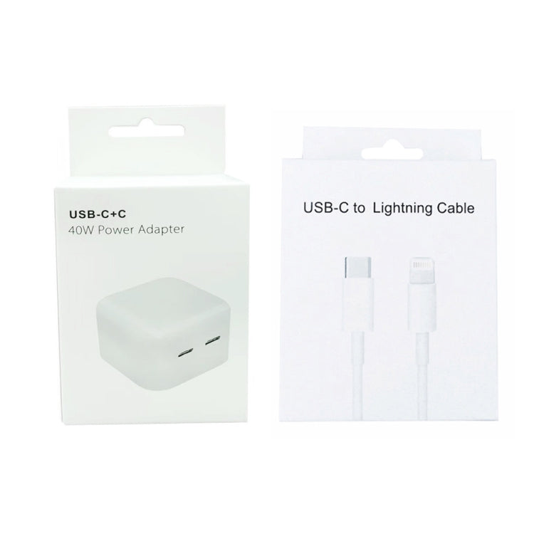 SDC-40W Dual PD USB-C / Type-C Ports Charger with 1.5m Type-C to 8 Pin Data Cable, US Plug - Apple Accessories by buy2fix | Online Shopping UK | buy2fix