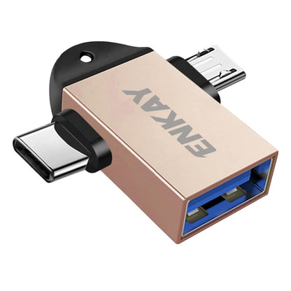 ENKAY ENK-AT112 2 in 1 Type-C + Micro USB to USB 3.0 Aluminium Alloy OTG Adapter(Golden) -  by ENKAY | Online Shopping UK | buy2fix