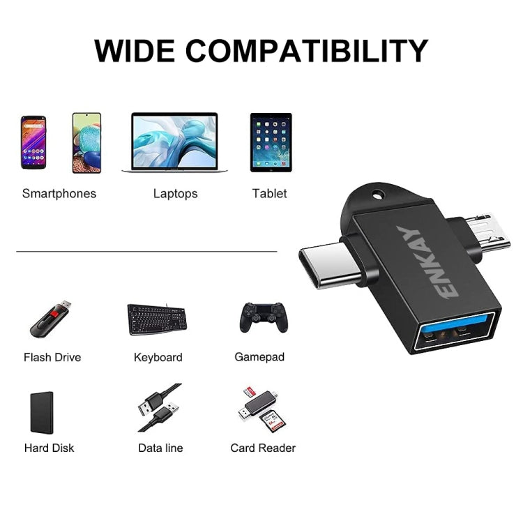 ENKAY ENK-AT112 2 in 1 Type-C + Micro USB to USB 3.0 Aluminium Alloy OTG Adapter(Silver) -  by ENKAY | Online Shopping UK | buy2fix