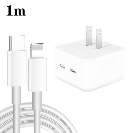 PD 35W Dual USB-C / Type-C Ports Charger with 1m Type-C to 8 Pin Data Cable, US Plug - USB Charger by buy2fix | Online Shopping UK | buy2fix