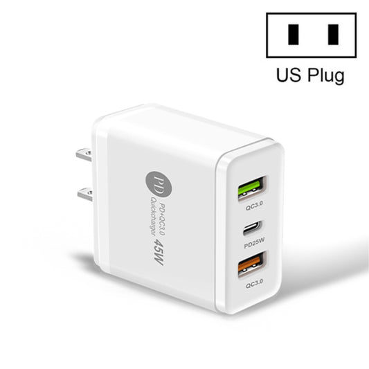 45W PD3.0 + 2 x QC3.0 USB Multi Port Quick Charger, US Plug(White) - USB Charger by buy2fix | Online Shopping UK | buy2fix