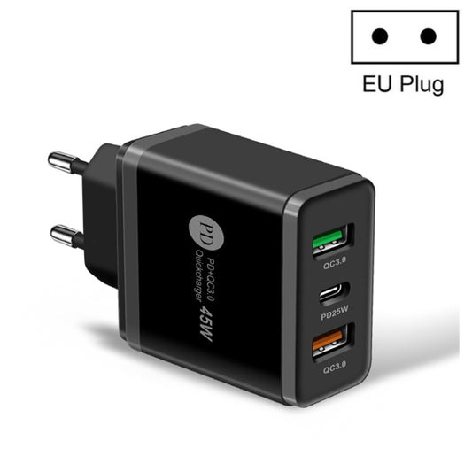 45W PD3.0 + 2 x QC3.0 USB Multi Port Quick Charger, EU Plug(Black) - USB Charger by buy2fix | Online Shopping UK | buy2fix