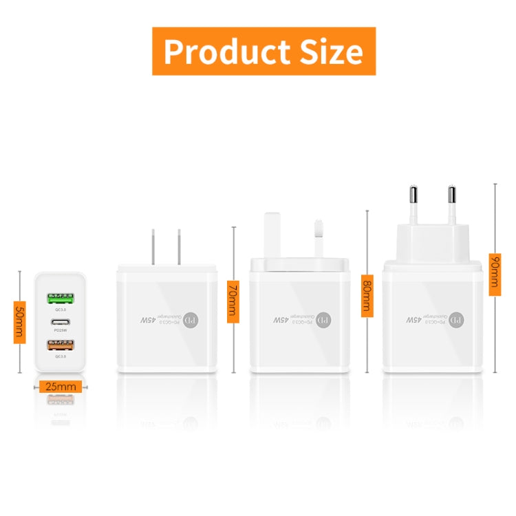 45W PD3.0 + 2 x QC3.0 USB Multi Port Charger with Type-C to Type-C Cable, UK Plug(White) - Mobile Accessories by buy2fix | Online Shopping UK | buy2fix