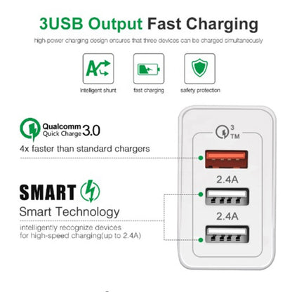 SDC-30W QC3.0 USB + 2 x USB2.0 Port Quick Charger with USB to 8 Pin Cable, AU Plug - Apple Accessories by buy2fix | Online Shopping UK | buy2fix