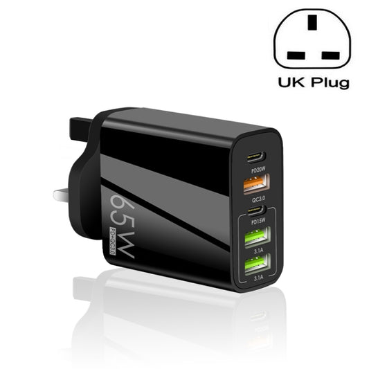 65W Dual PD Type-C + 3 x USB Multi Port Charger for Phone and Tablet PC, UK Plug(Black) - Apple Accessories by buy2fix | Online Shopping UK | buy2fix