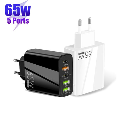 65W Dual PD Type-C + 3 x USB Multi Port Charger with 3A Type-C to 8 Pin Data Cable, EU Plug(Black) - Apple Accessories by buy2fix | Online Shopping UK | buy2fix