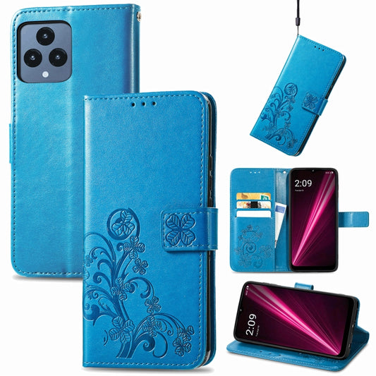 For T-Mobile REVVL 6 5G Four-leaf Clasp Embossed Buckle Leather Phone Case(Blue) - More Brand by buy2fix | Online Shopping UK | buy2fix