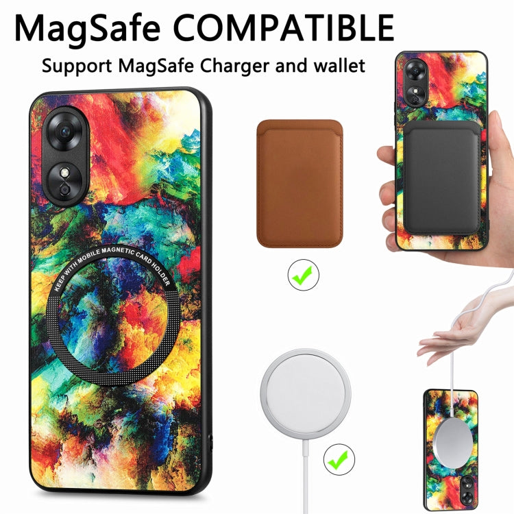 For OPPO A17 Colored Drawing Leather Back Cover Magsafe Phone Case(Rhombus) - OPPO Cases by buy2fix | Online Shopping UK | buy2fix