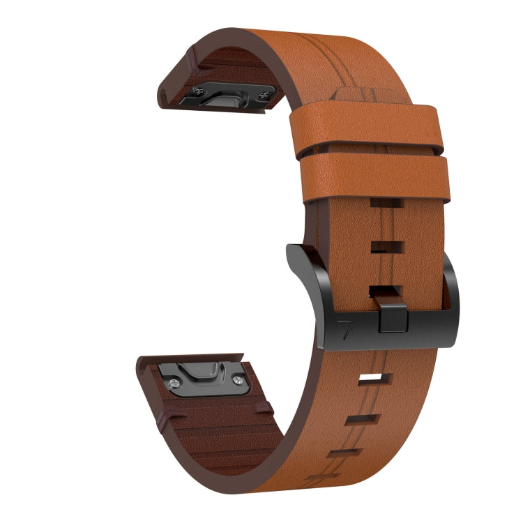 For Garmin Fenix 7 22mm Leather Steel Buckle Watch Band(Brown) - Watch Bands by buy2fix | Online Shopping UK | buy2fix