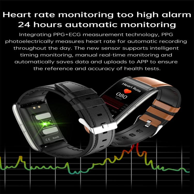 E600 1.47 inch Color Screen Smart Watch Leather Strap Support Heart Rate Monitoring / Blood Pressure Monitoring(Brown) - Smart Wear by buy2fix | Online Shopping UK | buy2fix