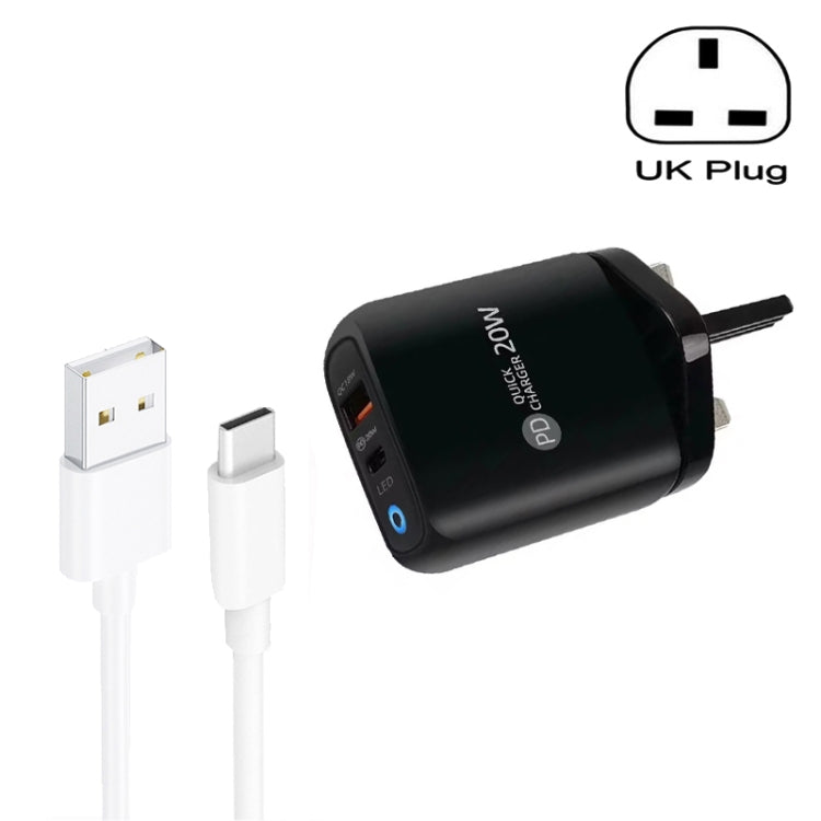 PD04 Type-C + USB Mobile Phone Charger with USB to Type-C Cable, UK Plug(Black) -  by buy2fix | Online Shopping UK | buy2fix