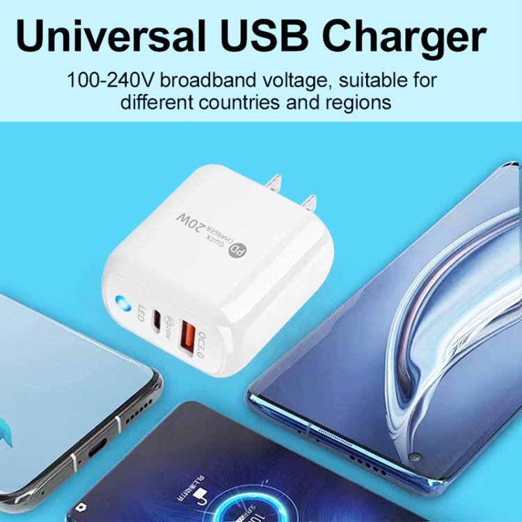 PD04 Type-C + USB Mobile Phone Charger with USB to 8 Pin Cable, US Plug(White) - USB Charger by buy2fix | Online Shopping UK | buy2fix