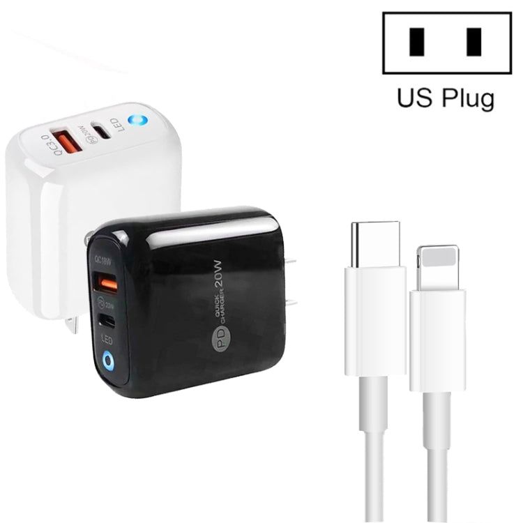 PD04 Type-C + USB Mobile Phone Charger with Type-C to 8 Pin Cable, US Plug(Black) - USB Charger by buy2fix | Online Shopping UK | buy2fix