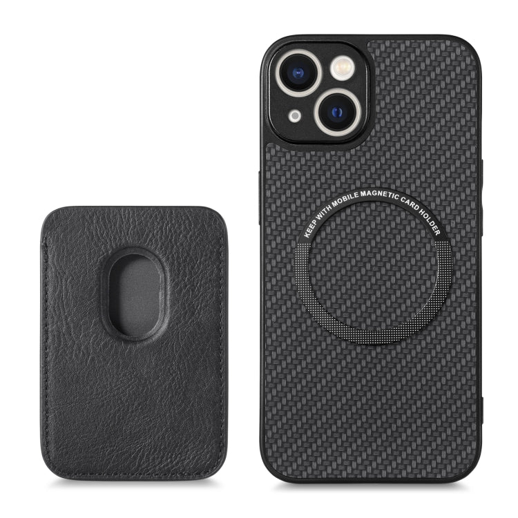 For iPhone 13 Carbon Fiber Leather Card Magsafe Magnetic Phone Case(Black) - iPhone 13 Cases by buy2fix | Online Shopping UK | buy2fix