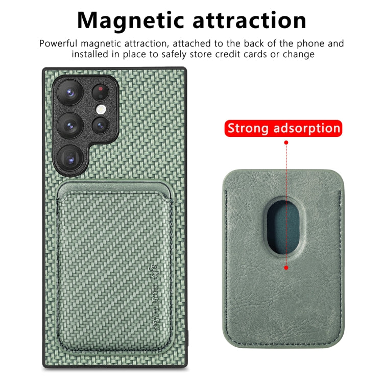 For Samsung Galaxy S22+ 5G Carbon Fiber Leather Card Magsafe Magnetic Phone Case(Green) - Galaxy S23+ 5G Cases by buy2fix | Online Shopping UK | buy2fix