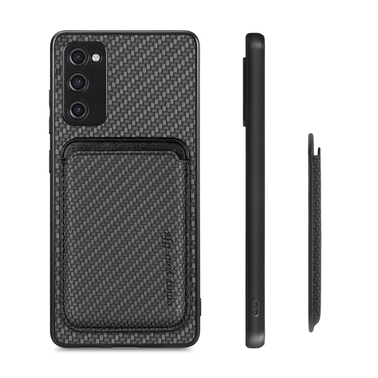 For Samsung Galaxy S20 FE Carbon Fiber Leather Card Magsafe Magnetic Phone Case(Black) - Galaxy S20 FE Cases by buy2fix | Online Shopping UK | buy2fix