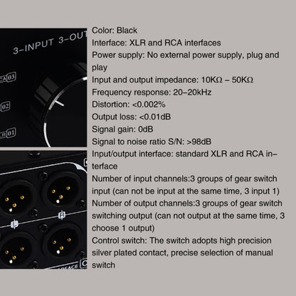 3 Input To 3 Output Fully Balanced XLR Signal Passive Stereo Selector Switch Switcher - Consumer Electronics by buy2fix | Online Shopping UK | buy2fix