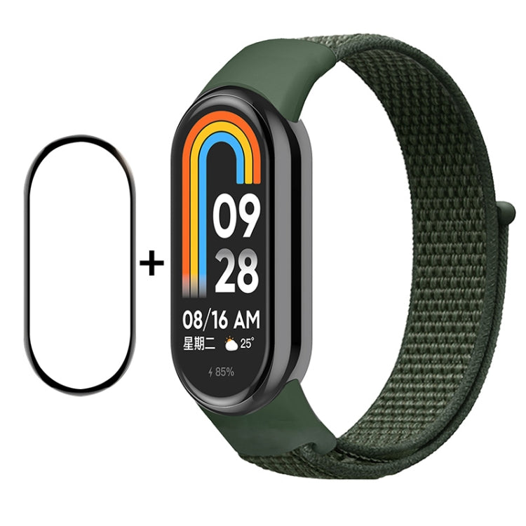 For Xiaomi Mi Band 8 ENKAY Hat-Prince 2 in 1 Set Full Coverage Screen Protector + Nylon Loop Watch Band(Army Green) - Watch Bands by ENKAY | Online Shopping UK | buy2fix