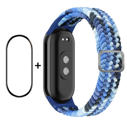 For Xiaomi Mi Band 8 ENKAY Hat-Prince 2 in 1 Set Full Coverage Screen Protector + Elastic Braided Nylon Watch Band(Colorful Blue) - Watch Bands by ENKAY | Online Shopping UK | buy2fix