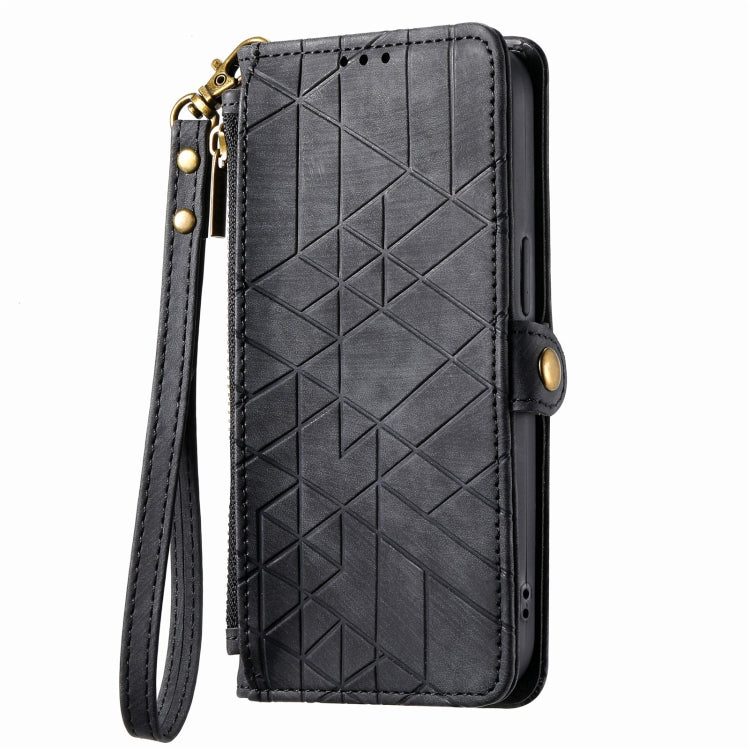 For iPhone 13 Pro Max Geometric Zipper Wallet Side Buckle Leather Phone Case(Black) - iPhone 13 Pro Max Cases by buy2fix | Online Shopping UK | buy2fix