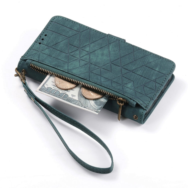 For Google Pixel 7 Pro Geometric Zipper Wallet Side Buckle Leather Phone Case(Green) - Google Cases by buy2fix | Online Shopping UK | buy2fix