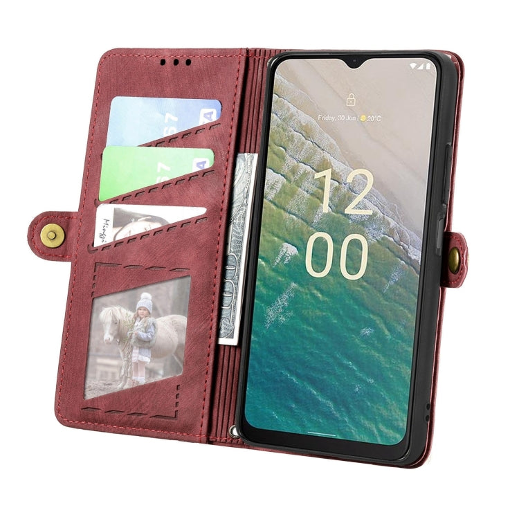 For Nokia C32 Geometric Zipper Wallet Side Buckle Leather Phone Case(Red) - Nokia Cases by buy2fix | Online Shopping UK | buy2fix