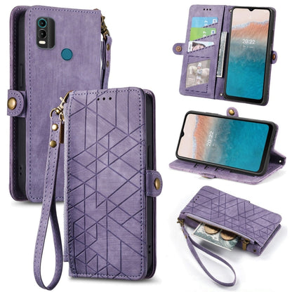 For Nokia C21 Plus Geometric Zipper Wallet Side Buckle Leather Phone Case(Purple) - Nokia Cases by buy2fix | Online Shopping UK | buy2fix