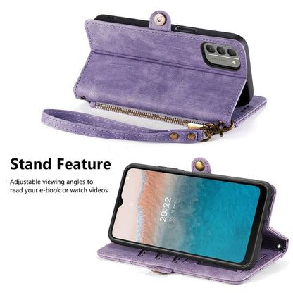 For Nokia C21 Plus Geometric Zipper Wallet Side Buckle Leather Phone Case(Purple) - Nokia Cases by buy2fix | Online Shopping UK | buy2fix