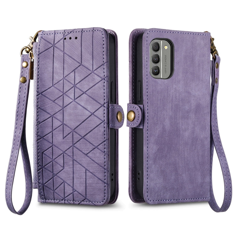 For Nokia G11/G21 Geometric Zipper Wallet Side Buckle Leather Phone Case(Purple) - Nokia Cases by buy2fix | Online Shopping UK | buy2fix