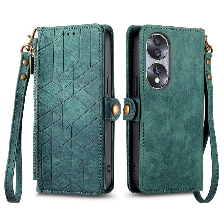 For Honor X40 GT Geometric Zipper Wallet Side Buckle Leather Phone Case(Green) - Honor Cases by buy2fix | Online Shopping UK | buy2fix