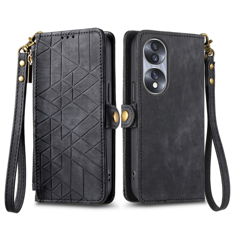 For Honor X40i Geometric Zipper Wallet Side Buckle Leather Phone Case(Black) - Honor Cases by buy2fix | Online Shopping UK | buy2fix