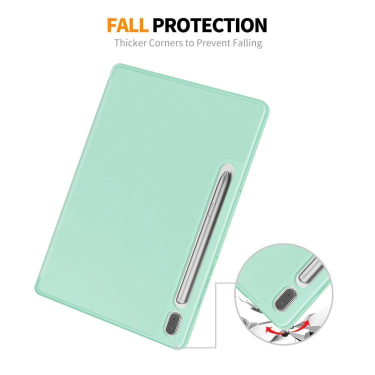 For Samsung Galaxy Tab S9 ENKAY Tri-fold Custer Leather TPU Bottom Smart Case with Pen Slot(Light Green) - Galaxy Tab S9 Cases by ENKAY | Online Shopping UK | buy2fix