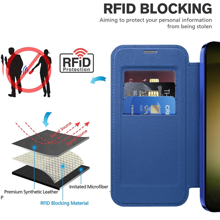 For Samsung Galaxy S23 Ultra 5G Shield Magsafe RFID Anti-theft Rhombus Leather Phone Case(Dark Blue) - Galaxy S23 Ultra 5G Cases by buy2fix | Online Shopping UK | buy2fix