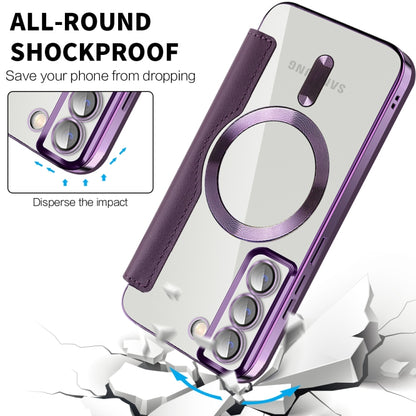 For Samsung Galaxy S22 5G Shield Magsafe RFID Anti-theft Rhombus Leather Phone Case(Purple) - Galaxy S22 5G Cases by buy2fix | Online Shopping UK | buy2fix