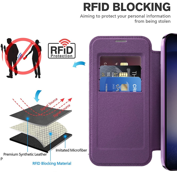 For Samsung Galaxy S24+ 5G Shield Magsafe RFID Anti-theft Rhombus Leather Phone Case(Purple) - Galaxy S24+ 5G Cases by buy2fix | Online Shopping UK | buy2fix