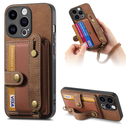 For iPhone 15 Pro Max Retro Cross Wristband Wallet Leather Back Phone Case(Brown) - iPhone 15 Pro Max Cases by buy2fix | Online Shopping UK | buy2fix