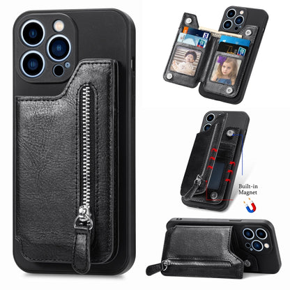 For iPhone 15 Pro Max Zipper Wallet Leather Back Shockproof Phone Case(Black) - iPhone 15 Pro Max Cases by buy2fix | Online Shopping UK | buy2fix