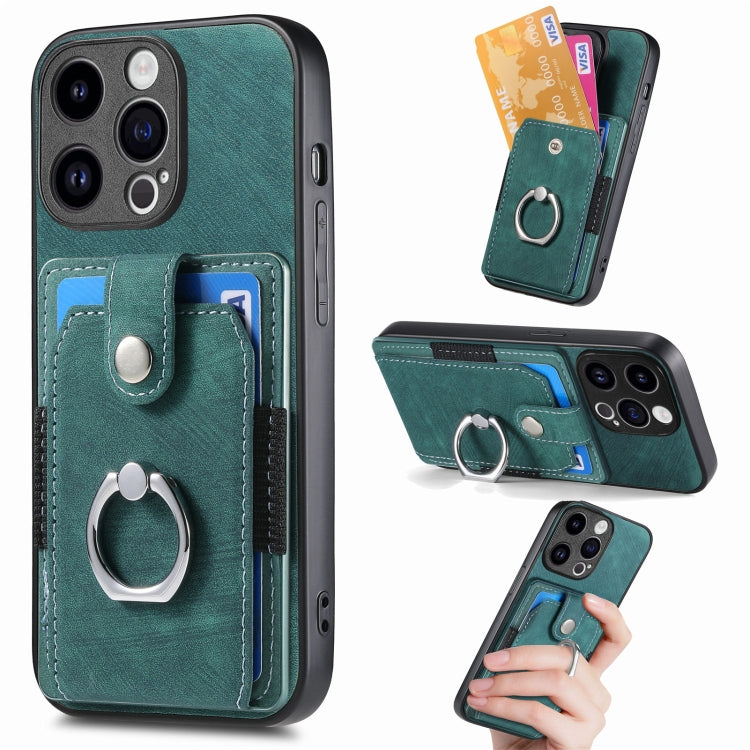 For iPhone 15 Pro Max Retro Skin-feel Ring Card Wallet Phone Case(Green) - iPhone 15 Pro Max Cases by buy2fix | Online Shopping UK | buy2fix