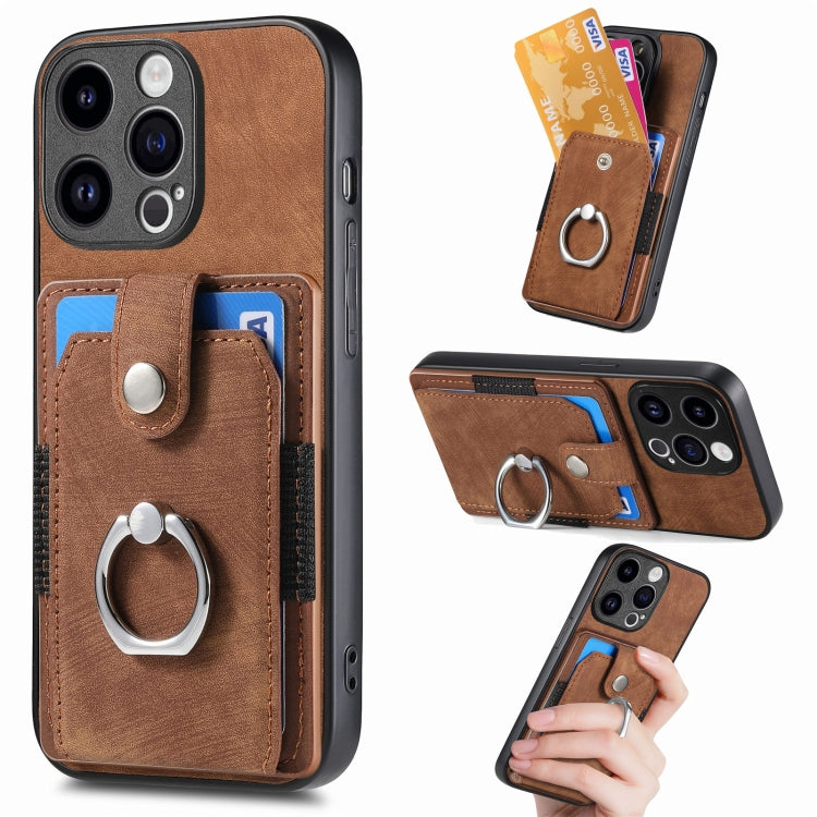 For iPhone 15 Pro Max Retro Skin-feel Ring Card Wallet Phone Case(Brown) - iPhone 15 Pro Max Cases by buy2fix | Online Shopping UK | buy2fix