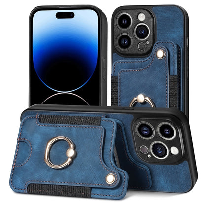 For iPhone 15 Pro Max Retro Skin-feel Ring Multi-card Wallet Phone Case(Blue) - iPhone 15 Pro Max Cases by buy2fix | Online Shopping UK | buy2fix