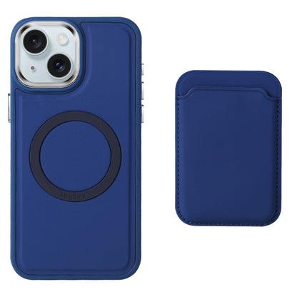 For iPhone 15 Pro Max Imitation Liquid Skin Feel Plating Magsafe Card Bag Phone Case(Blue) - iPhone 15 Pro Max Cases by buy2fix | Online Shopping UK | buy2fix