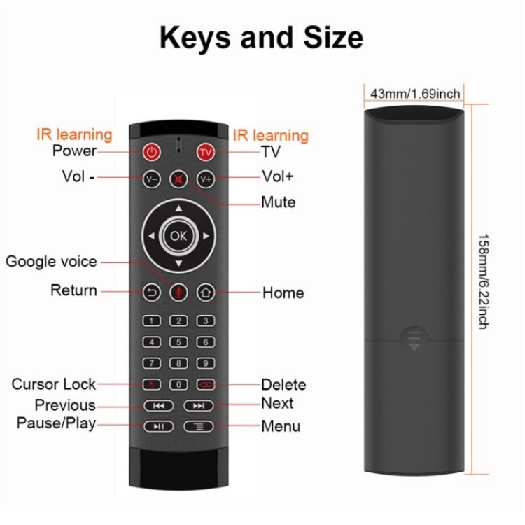 T1-PRO-TV With Microphone Android TV Box 2-Key IR Function Air Mouse Smart Remote Control - TV by buy2fix | Online Shopping UK | buy2fix