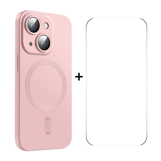 For iPhone 15 ENKAY MagSafe Matte TPU Phone Case with Lens Film & Screen Glass Film(Pink) - iPhone 15 Cases by ENKAY | Online Shopping UK | buy2fix