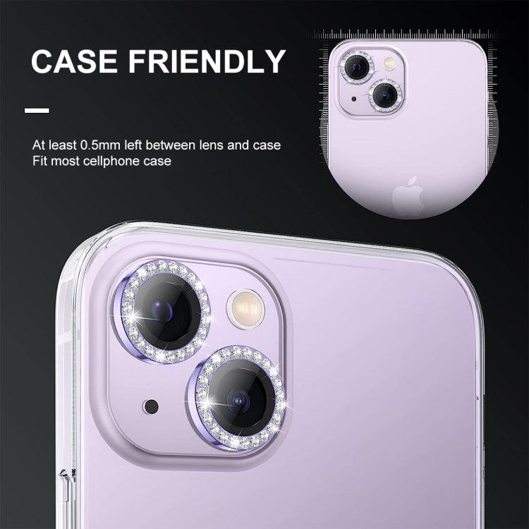 For iPhone 14 / 14 Plus ENKAY AR Anti-reflection Individual Diamond Ring Camera Lens Glass Full Film(Light Purple) - iPhone 14 Tempered Glass by ENKAY | Online Shopping UK | buy2fix