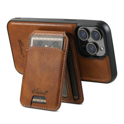 For iPhone 15 Suteni H15 MagSafe Oil Eax Leather Detachable Wallet Back Phone Case(Brown) - iPhone 15 Cases by Suteni | Online Shopping UK | buy2fix