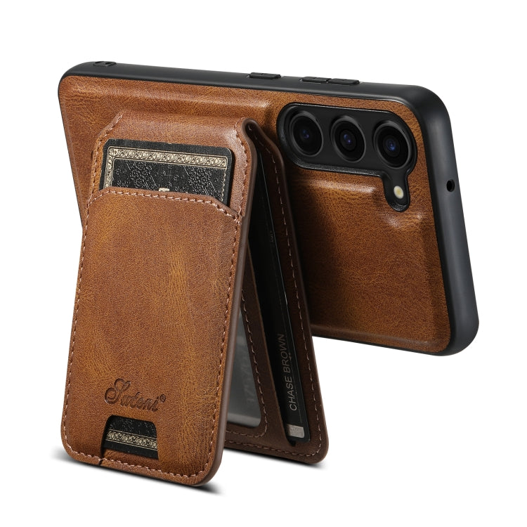 For Samsung Galaxy S24+ 5G Suteni H15 MagSafe Oil Eax Leather Detachable Wallet Back Phone Case(Brown) - Galaxy S24+ 5G Cases by Suteni | Online Shopping UK | buy2fix