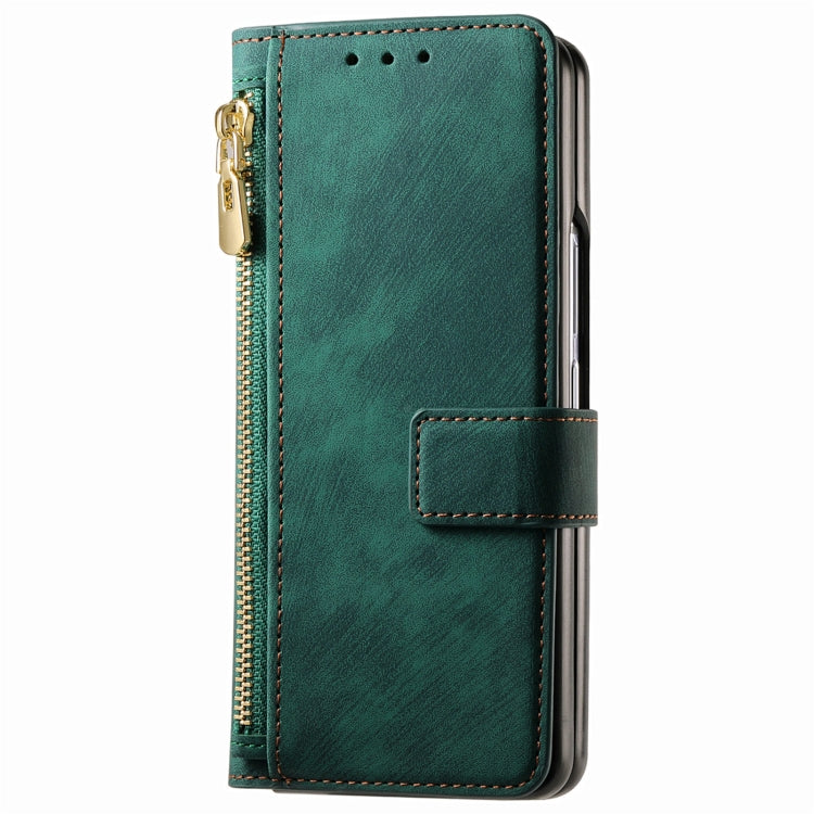 For Samsung Galaxy Z Fold5 5G Retro MagSafe Magnetic Zipper Wallet Leather Phone Case(Green) - Galaxy Z Fold5 Cases by buy2fix | Online Shopping UK | buy2fix