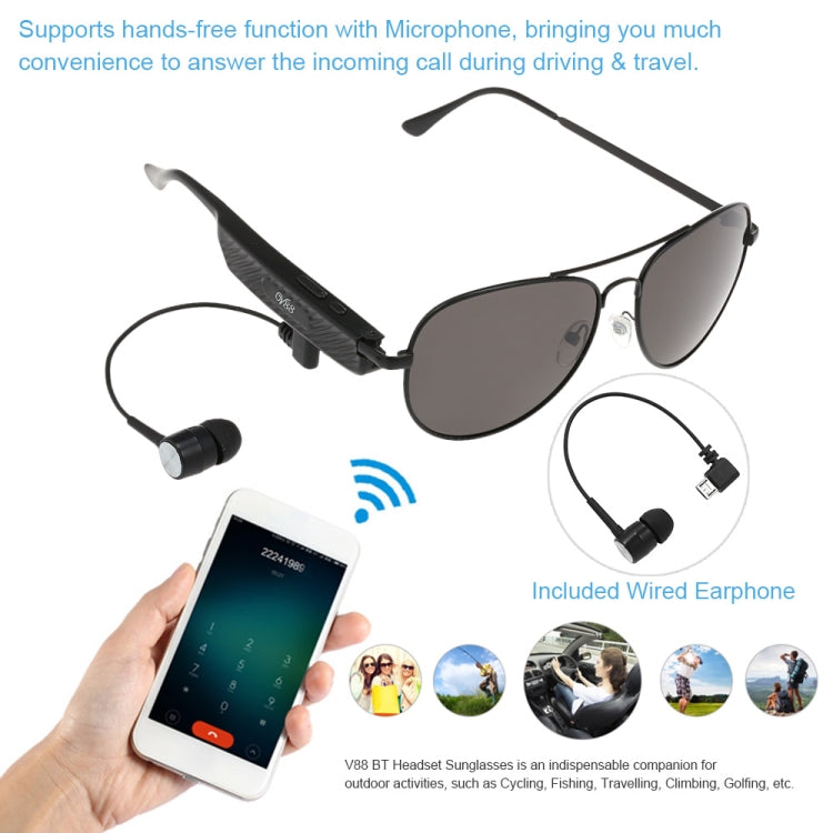 Y88 Wireless Earphone Bluetooth Headset Sunglasses Music Headphones Smart Glasses Earbud Hands-free with Mic - Bluetooth Earphone by buy2fix | Online Shopping UK | buy2fix